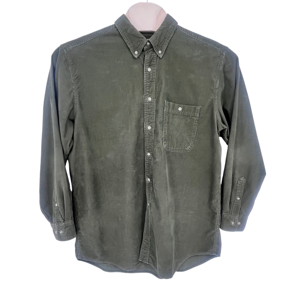 Vintage Trader Bay Corduroy Button‎ Down Shirt Mens XL TALL Olive Green Gorpcore